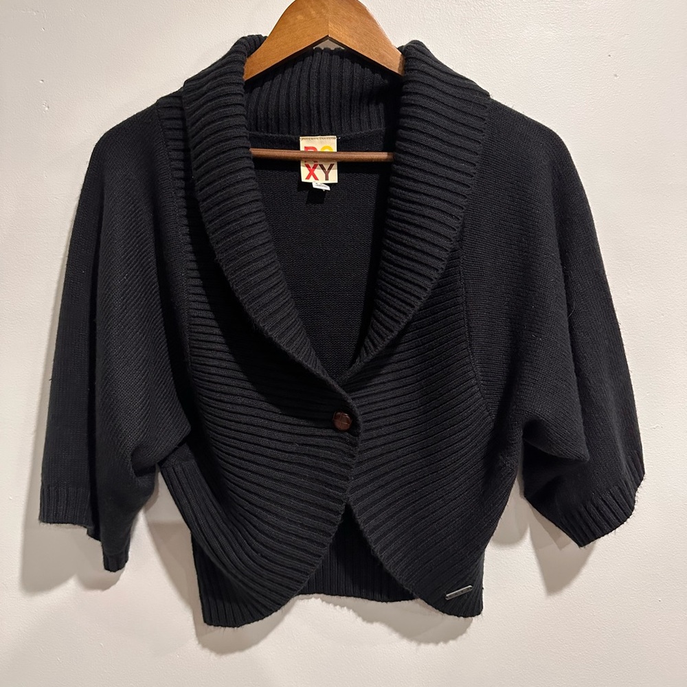 ROXY Black Cropped‎ Short Sleeve Shrug Size M